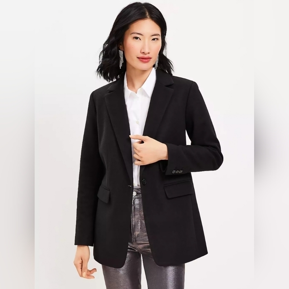 NWT | LOFT | Brushed Herringbone Long Modern Blazer | Size: 6 | Color: Black